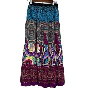 Y2K Tiered Maxi Skirt Tiered Floral Boho Hippie Fairy Grunge 90s Free Size
